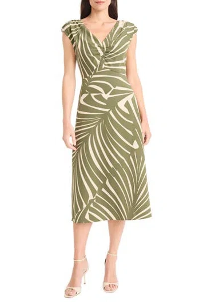 Maggy London V-neck Midi Dress In Multi