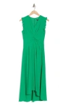 Maggy London V-neck Ruffled A-line Midi Dress In Bright Jade