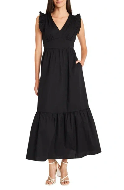 Maggy London V-neck Sleeveless Solid Maxi Dress In Black