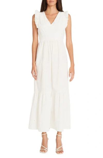 Maggy London V-neck Sleeveless Solid Maxi Dress In Ivory