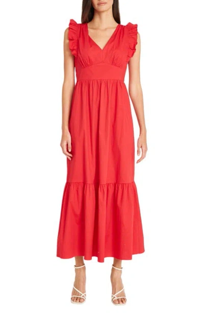 Maggy London V-neck Sleeveless Solid Maxi Dress In Tomato Puree