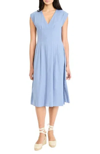 Maggy London V-neck Cap Sleeve Fit & Flare Midi Dress In Blue