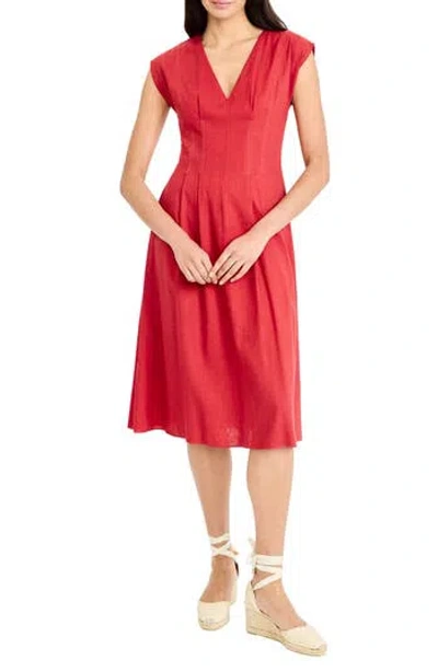 Maggy London V-neck Cap Sleeve Fit & Flare Midi Dress In Red