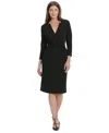 Maggy London Solid Long Sleeve Wrap Dress In Black