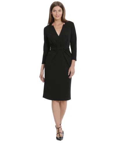 MAGGY LONDON WOMEN'S 3/4-SLEEVE TUXEDO BELTED WAIST DRESS