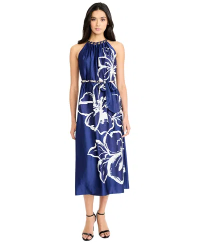Maggy London Women's Belted Halter Neck Dress In Blue