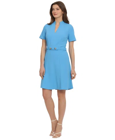 Maggy London Women's Belted Short-sleeve Fit & Flare Dress In Bonnie Blue