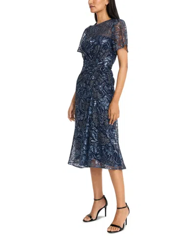 Maggy London Women's Botanical Embellished Mesh Fit & Flare Dress In Navy