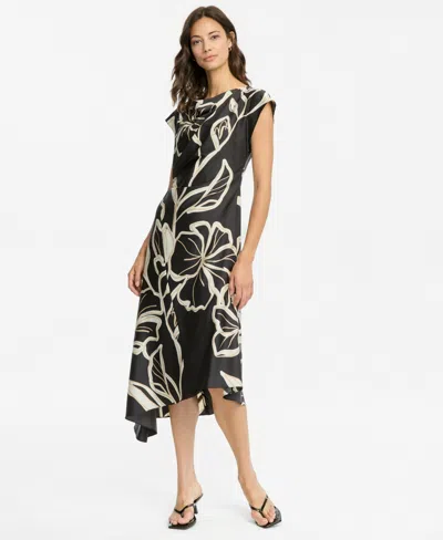 Maggy London Women's Cap-sleeve Asymmetric-hem Dress In Black