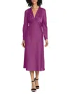 Maggy London Twist V-neck Long Sleeve Midi Dress In Dark Purple