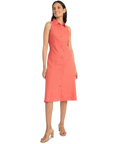 MAGGY LONDON WOMEN'S COLLARED SLEEVELESS BUTTON-FRONT DRESS