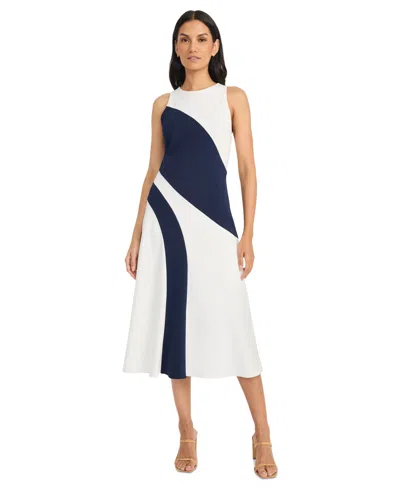 Maggy London Women's Colorblocked Sleeveless Midi Dress In Ivory,navy Blazer