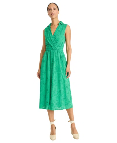 Maggy London Women's Cotton Eyelet V-neck Shirtdress In Green