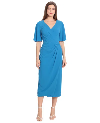Maggy London Women's Draped Elbow-sleeve Midi Dress In Bright Blue