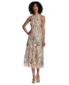 Maggy London Embroidered Floral Halter Neck Dress In Red,pink Multi