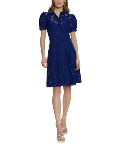 Maggy London Women's Floral-lace Puff-sleeve Shirtdress In Bellwether