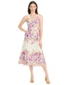 Maggy London Floral Sleeveless Cotton Midi Dress In Ivory,flamingo Pink