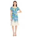 Maggy London Women's Floral-print Fit & Flare Dress In Cream,blue Bonnet