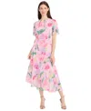 Maggy London Women's Floral-print Flutter-sleeve Maxi Dress In Violet Light,petal Pink