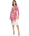 Maggy London Women's Floral-print Long-sleeve Sheath Dress In White,pink