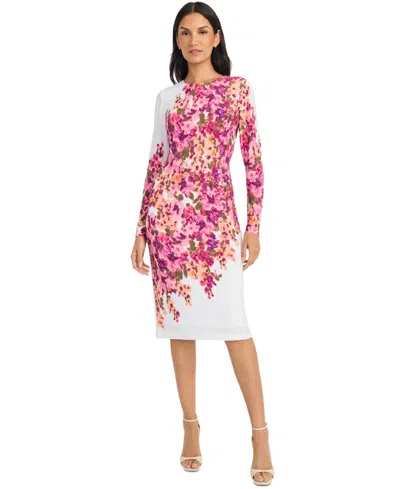 Maggy London Women's Floral-print Long-sleeve Sheath Dress In White,pink