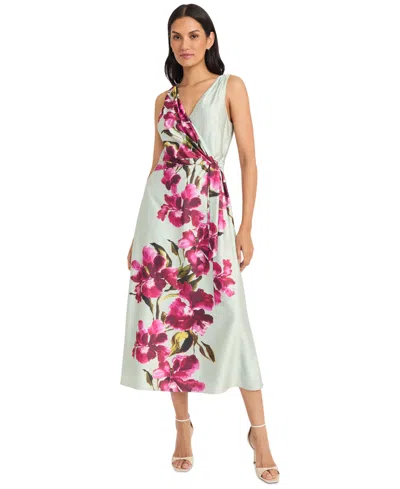 Maggy London Women's Floral Sleeveless V-neck Midi Dress In Sage,winter Bloom