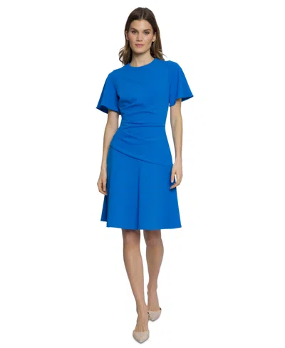 Maggy London Women's Flutter-sleeve Gathered Dress In Ocean Blue