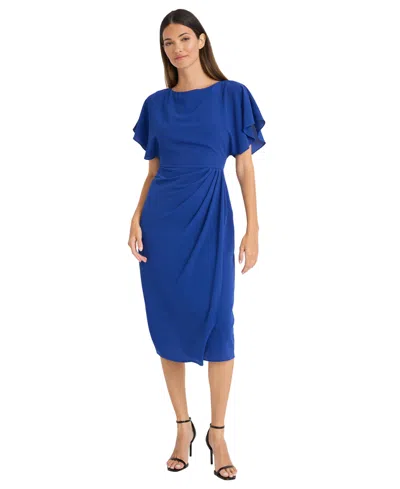 Maggy London Women's Flutter-sleeve Side-pleated Dress In Blue