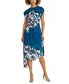 Maggy London Floral Print Asymmetric Dress In Blue,lilac