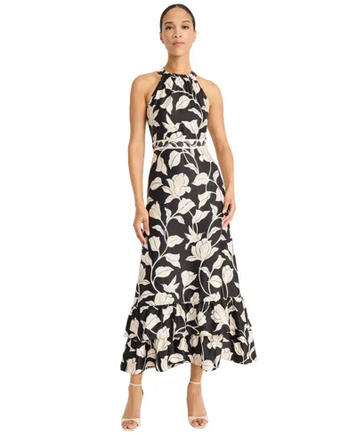 Maggy London Women's Halter Light Charmeuse Tiered Maxi Dress In Multi