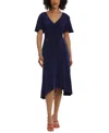 Maggy London Ruched Flutter Sleeve Midi Dress In Midnight