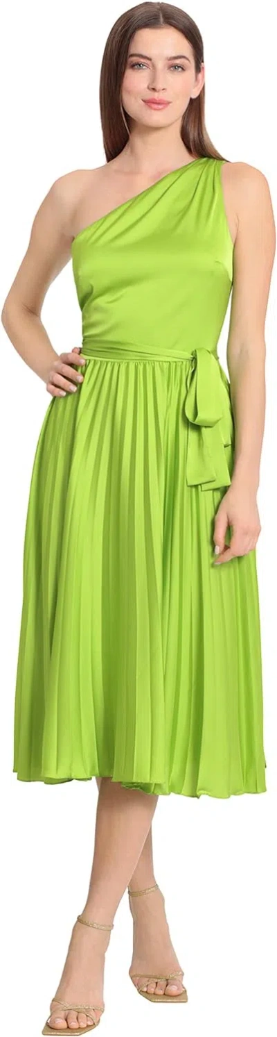 Pre-owned Maggy London Women's One Shoulder Pleated Skirt Dress Event Occasion Party... In Macaw Green