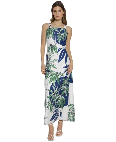 Maggy London Women's Palm-print Square-neck Maxi Dress In Cream,navy