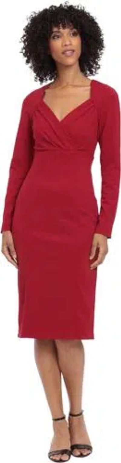 Pre-owned Maggy London Women's Plus Size Long Sleeve Surplus Bodice Dress Occasion... In Scarlet Sage