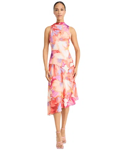 Maggy London Women's Printed Asymmetric-hem Midi Dress