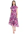 Maggy London Abstract Print Asymmetric Chiffon Midi Dress In Periwinkle,royal Purple