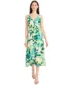Maggy London Women's Printed Belted Midi Dress In Fair Green,garden Green