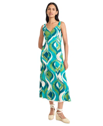 MAGGY LONDON WOMEN'S PRINTED DOUBLE-STRAP V-NECK MIDI DRESS