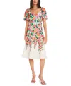 Maggy London Floral Sweetheart Neck Dress In White