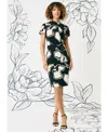 Maggy London Floral Twist Neck Sheath Dress In Black,horn