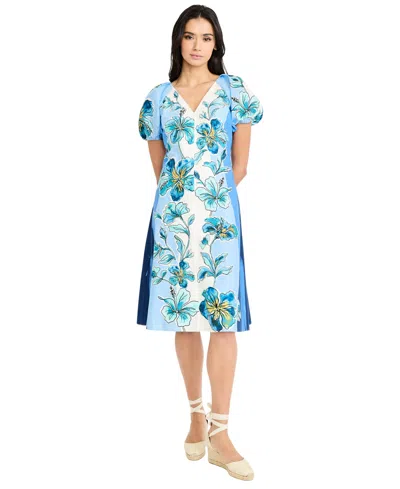 Maggy London Women's Puff-sleeve V-neck Midi Dress In Blue