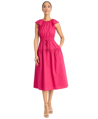 MAGGY LONDON WOMEN'S ROUND-NECK TIE-WAIST MIDI DRESS