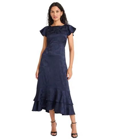 Maggy London Women's Ruffle Boat Neck Midi Dress In Blue