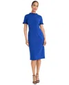 Maggy London Ruffle Short Sleeve Pocket Sheath Dress In Blue