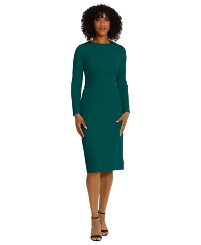 MAGGY LONDON WOMEN'S SCUBA-CREPE GATHERED MIDI DRESS