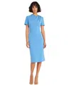 Maggy London Twist Neck Midi Sheath Dress In Blue Bonnet