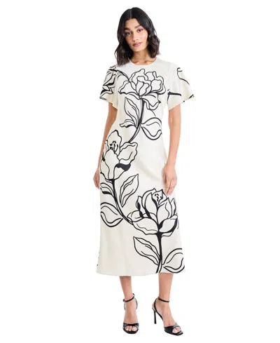 Maggy London Floral Short Sleeve Midi Dress In Multi