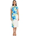 Maggy London Women's Short-sleeve Midi Dress In White,royal Blue