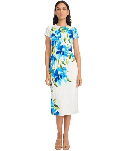 Maggy London Women's Short-sleeve Midi Dress In White,royal Blue