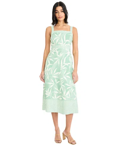 Maggy London Leaf Print Square Neck Midi Dress In Green